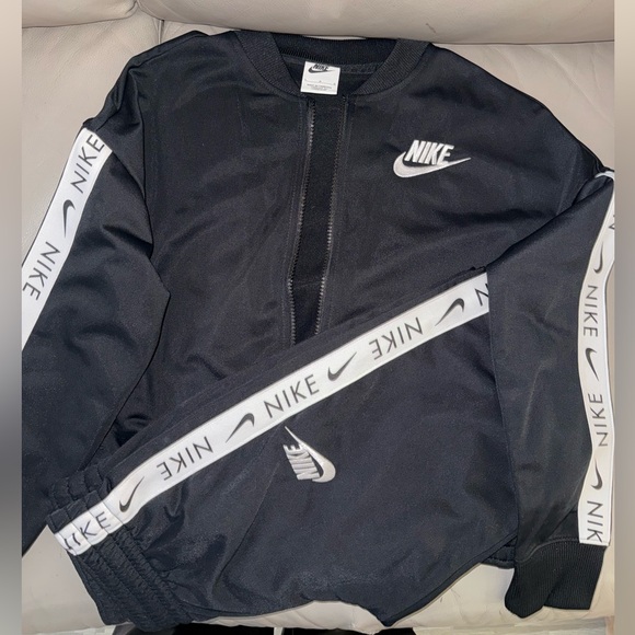 Nike Black Jacket with White Logo and Stripes - Picture 1 of 2